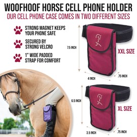 Woofhoof Equestrian Cell Phone Holder, XL Burgundy On The Calf/Leg Band Holster - Perfect Horse Accessories, Universal Fit, Padded Strap, Magnetic Closure, Made of Durable Nylon, Machine Washable