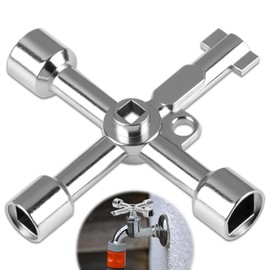 Electrical Cabinet Key, 4 Way 4 IN 1 Utilities Key Multifunctional Polished Triangle/Square/Panel Cross Key for Faucet, Gas Meter, Valve, Spigots Electrical Cabinet Plumbing Plumber Opening (Silver)