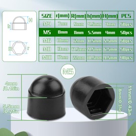 SWTYExt Pack of 50 Cap Nuts M5 Plastic Caps Screws Cover Caps M5 Screw Caps Black Protective Cap Screw Hexagonal Screw Cover for Nuts Threaded Bolts Threaded Rods