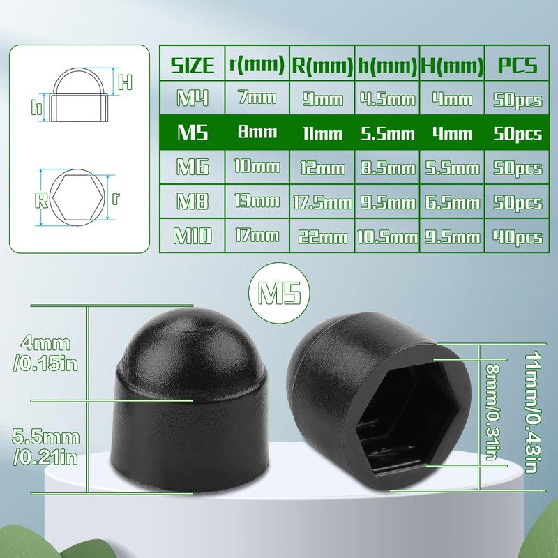 SWTYExt Pack of 50 Cap Nuts M5 Plastic Caps Screws