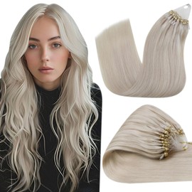 Hetto Blonde Micro Ring Extensions, Real Hair Remy Micro Ring Real Hair Extensions, Natural Micro Ring Real Hair Extensions, Platinum Blonde Cold Fusion #60 30 cm 40 g 1 g/s