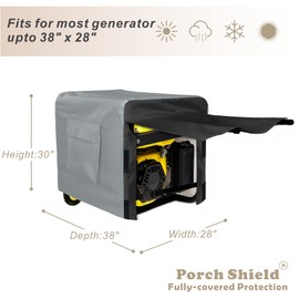 Porch Shield Waterproof Generator Cover - Heavy Duty Cover for Portable Generator 5000 to 10000 Watt (38L x 28 W x 30H inches, Black & Gray)