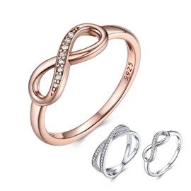 Bestyle Rose Gold Silver Infinity Knot BFF Friendship/Bridesmaids/Sister Cubiz Zircon Rings for Women Love Promise Engagement Wedding CZ Band Rings for Women/Wife/Friends/Sister,Size 12