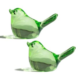 H&D HYALINE & DORA Set of 2 Handmade Glass Bird Figurine Blown Glass Birds Ornament Crystal Art Glass Animals Decorative Collectible Figurines(Green)