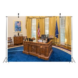 Loccor 5x3ft Fabric President Office Photography Backdrop Table of White House's Oval Office Background Birthday Decorations USA Presidential Theme Event Video Portrait Photo Shoot Booth Studio Props