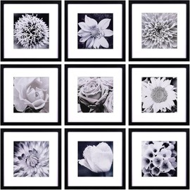 12x12 Picture Frames Black Set of 9, Square Photo Frame Displays 8x8 with Mat or 12x12 without Mat, Gallery Wall Frame Set for Wall Hanging - Color: Brown, Size: 8"x8", 9 pack