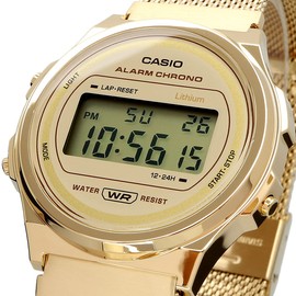 CASIO A171WEMG-9A Casio Standard Vintage Watch, Watch, Unisex, Classic, Quartz, Digital Mesh, Gold, Bracelet Type
