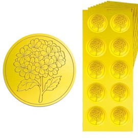 Peacoblue Goldgeprägter Aufkleber Hortensie 3,5 cm 150 Stück, Selbstklebende Goldene Prägung für Einladung Umschlag Geschenk Karte Zertifikat Dekoration