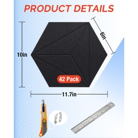 42 Pack Acoustic Panels, High Density Hexagon Acoustic Panels, 12"x10"x0.4" Self-Adhesive Sound Absorbing Foam, Soft & Stretchable Noise Reducing Wall Padding , Acoustic Treatment for Home Studio.