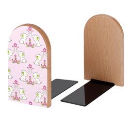 Cute Baby Floral Elephants Book Ends Decorative Wood Bookends for Shelves Kids Room Desk Home Office Book Stoppers for Magazines,Books, DVDs, 1 Pair/2 Pieces(5x3.1 in)