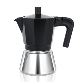 VINATO Induction Caffettiera, Caffettiera Moka Express 6 Tazze, Adatta a Tutti i piani cottura, con Valvola di Sicurezza Bianco e nero