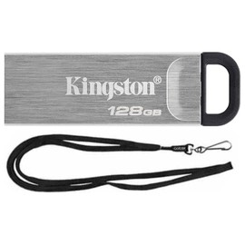 Kingston 128GB DataTraveler Kyson High Performance up to 200MB/s USB 3.2 Metal Flash Drive DTKN/128GB Bundle with (1) GoRAM Black Lanyard (128GB, 1 Pack)