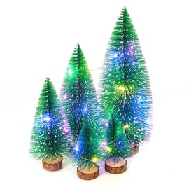 Small Christmas Trees, 5pcs Miniature Sisal Frosted Christmas Trees Bottle Brush Trees for Home Tabletop Decor