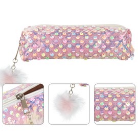 Biiange Pink Pencil Box Glitter, Shiny Pencil Bag, Storage Pen Bag, Cosmetic Bags, Multi-Purpose Pens Pouch, Pen Pouch Organiser with Zipper, for Daily Study Work(1Pcs)