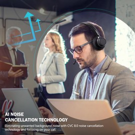 seenda Kabelloses Headset mit Mikrofon - Bluetooth 5.3 Kopfhörer mit AI Geräuschunterdrückung, 30 Stunden Spielzeit, Mikrofonstummschaltung, Headset für Mobiltelefone/Skype/Call Center/Büro