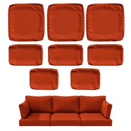 Tounosnt 8 Piece Outdoor Cushion Covers for Patio Furniture Replacement Waterproof Outdoor Cushion Slipcovers with Zipper for 3-Seat Rattan Sofa Patio Furniture Set Slipcovers, Covers Only