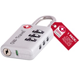 OW-Travel TSA Approved Luggage Locks Suitcase Locks with Indicator Open Alert (1 Pack) 3 Digit Security Padlock Combination Padlocks Code for Zipper Luggage Bag Case Backpack Gym Locker (Silver)