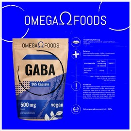 GABA Capsules High Dose - 365 Pieces 500 mg Each - Vegan - Gamma Aminobutyric Acid - 1 Year Supply - Own Production, Gabba