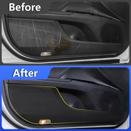 LUNQIN Car Door Anti Kick Pad for Toyota Camry 2018 2019 2020 2021 2022 2023 2024 Hybrid Accessories Carbon Fiber Style Leather Sticker Door Sill Protector Cover Edge Guard Side Mat Interior Dirty