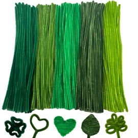 Cldamecy 500 Pcs Green Series Pipe Cleaner Craft Set in 5 Assorted Colors,Fluffy Pipe Cleaners Chenille Stems for Christmas DIY Decorations,Art Projects