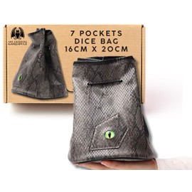 Grinning Gargoyle – Dragon Eye DND Dice Bag Large - Immense Drawstring 500 Polyhedral Capacity DND Dice Pouch with 7 Pockets – DND Gaming Accessory Perfect for Fantasy RPG Games (Black)