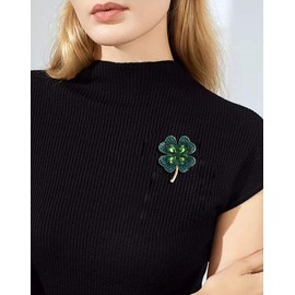 Green Leaf Brooch Pin for Women St. Patrick's Day Pins Vintage Crystal Flower Pins Lucky Decor Dress Accessories Holiday Christmas Jewelry Gift