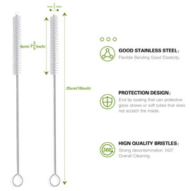 Straw Cleaner Brush Set, 10 Pieces 10 Inch Stainless Steel Handle Straw Brush Set, Extra Long Straw Brush for Tumbler, Sippy Cup, Water Bottle and Tubes