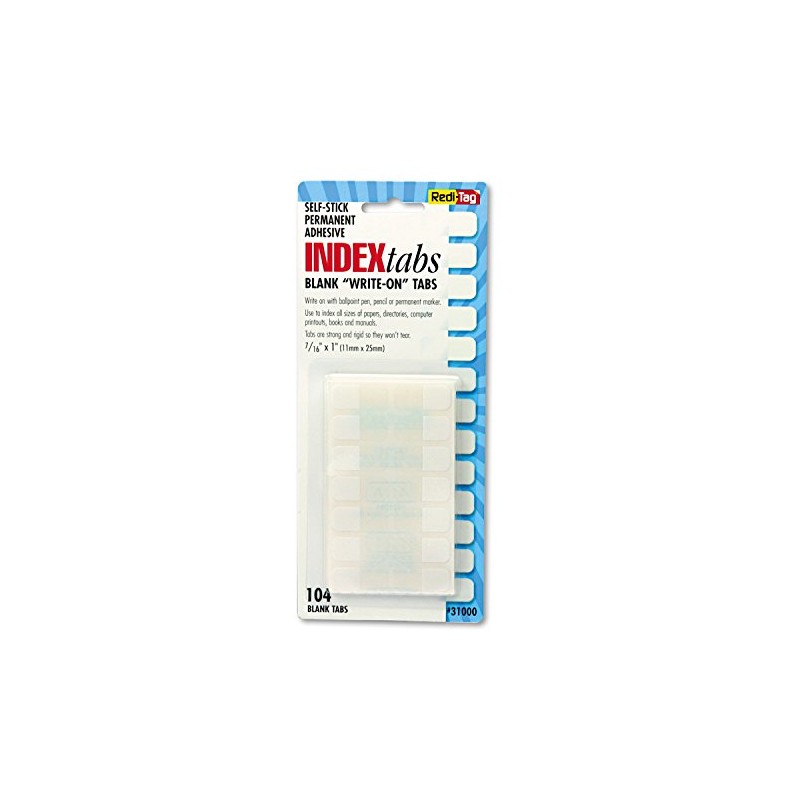 Redi-Tag 31000 Write-On Index Tabs, Permanent Adhesive, White, 104 Tabs/Pack