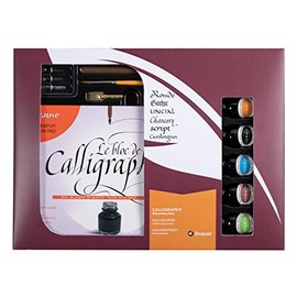 J.Herbin 149B Calligraphy Set Gift Box (with 2 Ribbon Feathers, 2 Nibs, 1 Pen Holder, 1 Brush, 5 Ink Bottles, 1 Pad 125 g Vélin Paper and Instructions for Use)