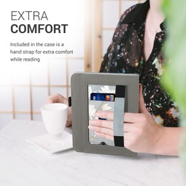 kwmobile Case Compatible with Kobo Libra 2 - Case PU Leather Cover with Magnet Closure, Stand, Strap, Card Slot - Magnolias Taupe/White/Blue Grey