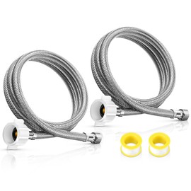 Dreyoo 2 Pack 36 Inch x 3/8" Comp x 7/8" BC, Universal Flexible Toilet Connector With 2 tape, Braided Stainless Steel Water Supply Line with Anti Leaking Brass Nut, Easy installation