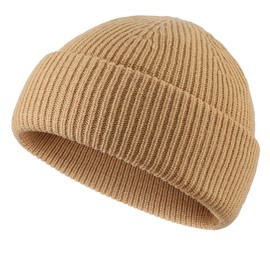 Magracy Fisherman Beanie for Men Women Short Beanie Hat Winter Knit Cuffed Hat Skull Cap Trawler Beanie Khaki
