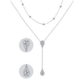 Flyow Layered Necklace S925 Sterling Silver Teardrop Double Choker Y Lariat Necklace Jewelry Gifts for Women