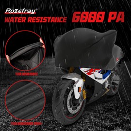 Rosefray 420D Motorcycle Half Cover - Outdoor Waterproof All Weather Protection Lightweight Half Cover with Storage Bag,Black L Size for Most Full Dress Touring Cruiser