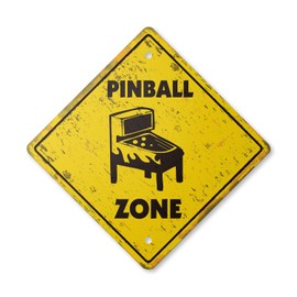 Pinball Vintage Crossing Sign Zone Xing | Indoor/Outdoor Plastic | 14" Tall Rustic Part Game Room Arcade Machine Games Recreation Room rec Play