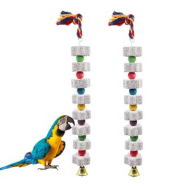 2 Pack Large Bird Chew Toy, Parrot Beak Bows Calcium Stone with Bells, Bird Cage Accessories, Cage Toy for Cockatiel Parrot Budgies Rat Hamster Chinchilla