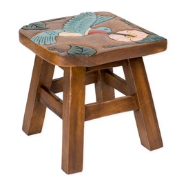 Sea Island Imports Hummingbird Design Hand Carved Acacia Hardwood Decorative Short Stool