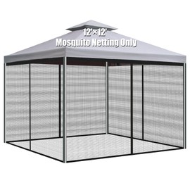 PLULON Gazebo Netting Replacement 10x12 Universal Mosquito Netting, Outdoor Screen Walls 4-Panel Mosquito Mesh Sidewall Netting with Zippers for Patio Gazebos Canopy Tent (Mosquito Net Only, Black)