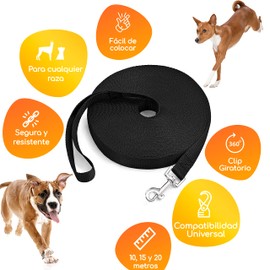 Mascretta Correa Extra Larga para perro de 20 Metros. Long Leash 66 feet for Dogs. Super Resistente e Ideal para pasear por el parque o centro comercial. Correa de Entrenamiento Extra Larga para Cachorro o Perro (Negro, 20 Metros)