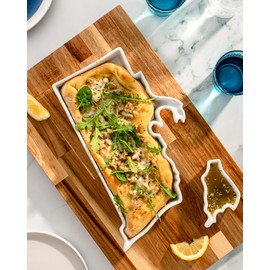 FIFTY UNITED PLATES Rhode Island Shaped Baking Dish Serving Platter or Decorative Tray Charming Porcelain Bakeware Oven Microwave and Dishwasher Safe