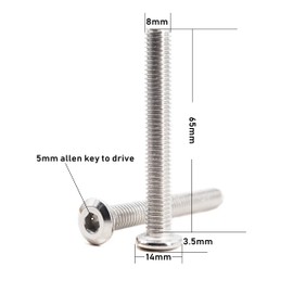 binifiMux 10pcs M8 x 65mm Rivet Countersunk Socket Cap Allen Head Bolts Screws Connecting for Furniture, 304 Stainless Steel