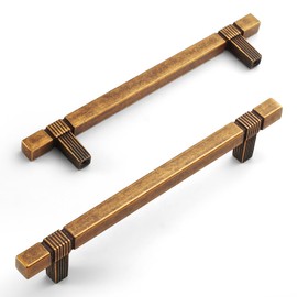 Amerdeco 10 Pack Antique Brass Cabinet Pulls 5 Inch Hole Center Cabinet Hardware Kitchen Cabinet Handles for Bathroom Drawer Pulls Dresser Pulls T Bar ZH0021