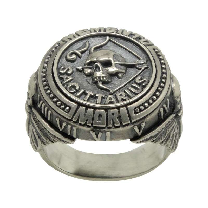 Sagittarius Sterling silver 925 memento mori zodiac skull horoscope men’s