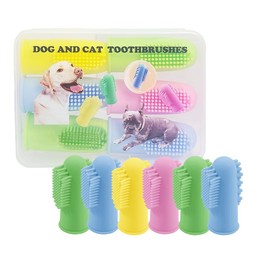 Generic Dog Cat Teeth Cleaning Finger Toothbrush for Small Medium Large Dogs Cats Teeth with Storage Case | Food Grade Silicone Rubber Bristles - Pack of 6