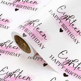 WRAPAHOLIC 18th Birthday Wrapping Paper Roll - Mini Roll - 17 Inch x 16.5 Feet - Blusher and Eighteen Happy Birthday Wrapping Paper for Girls Birthday, Baby Shower, Party