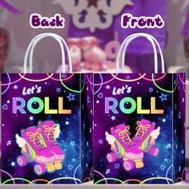 16 Pieces Roller Skates Goody Bags for Roller Skating Birthday Party Supplies,Rollerskate Gift Snacks Treat Candy Party Favors Bags with Handles for Kids Adults Roller Skating Theme Party Decorations