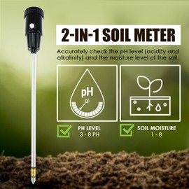 2-in-1 Digital Soil pH & Moisture Meter - 295mm Long Electrode, Test Kit for Indoor & Outdoor Plants, Garden, Lawn, Farm