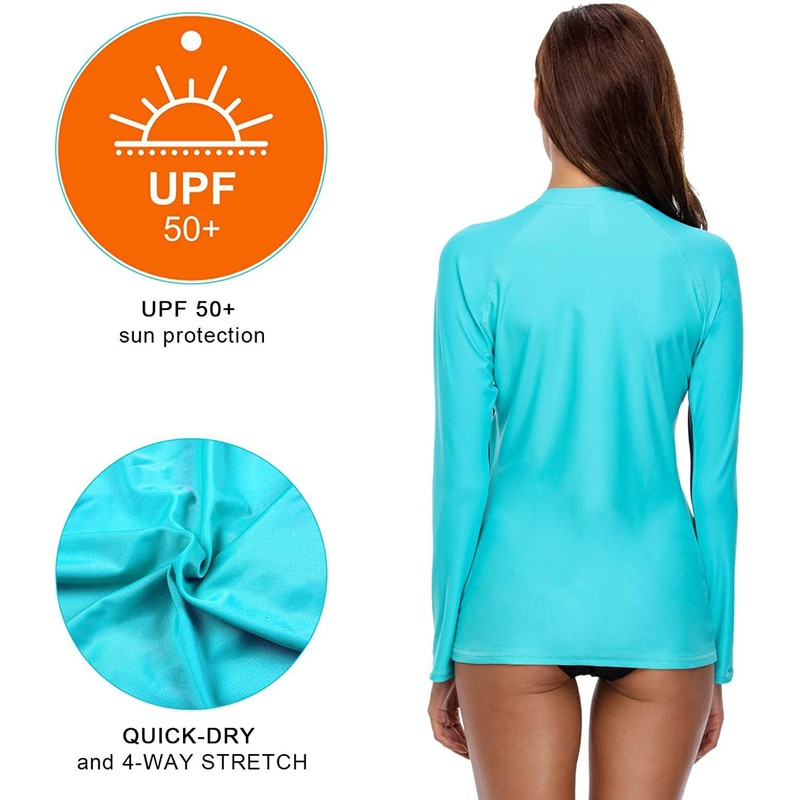 Charmo Ladies Zipper UV Protection Rash Vest Long Sleeve Athletic
