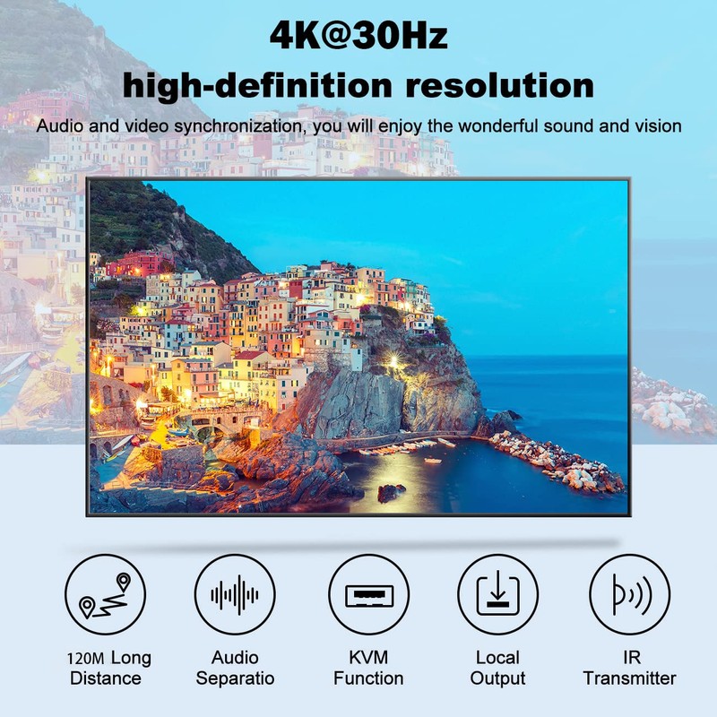 4K HDTV 120M KVM Extender HDMI-Compatible USB Extender Over CAT6