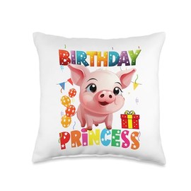 Its My Birthday Pig Birthday Princess Girl Pig Throw Pillow